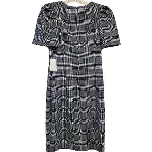 Calvin Klein Black & White Plaid Sheath Dress with Embroidery - Picture 14 of 14